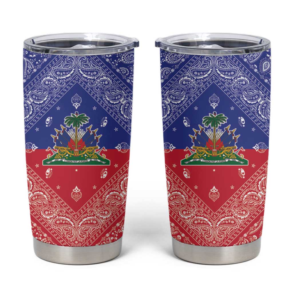 Haiti Paisley Tumbler Cup Haitian Flag Bandana Style - Wonder Print Shop