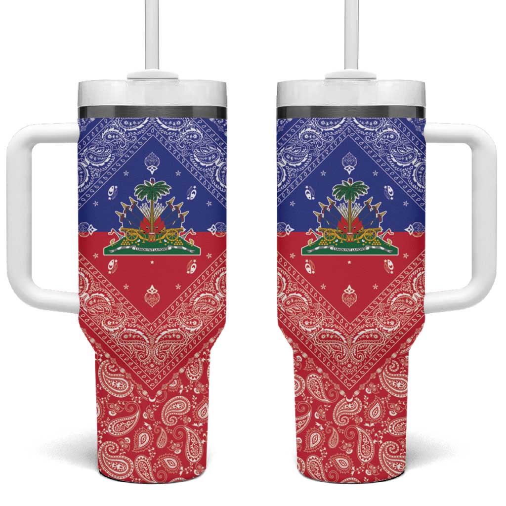Haiti Paisley Tumbler With Handle Haitian Flag Bandana Style - Wonder Print Shop