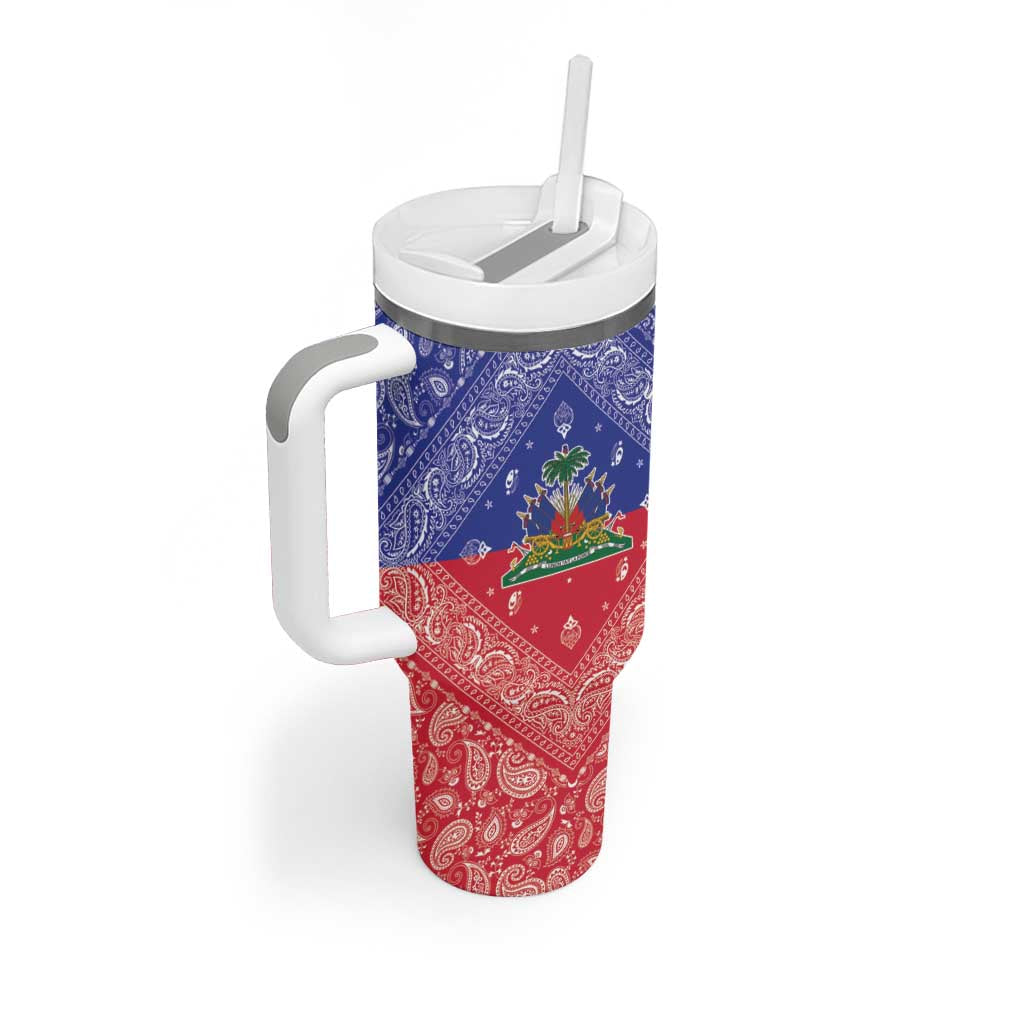 Haiti Paisley Tumbler With Handle Haitian Flag Bandana Style - Wonder Print Shop