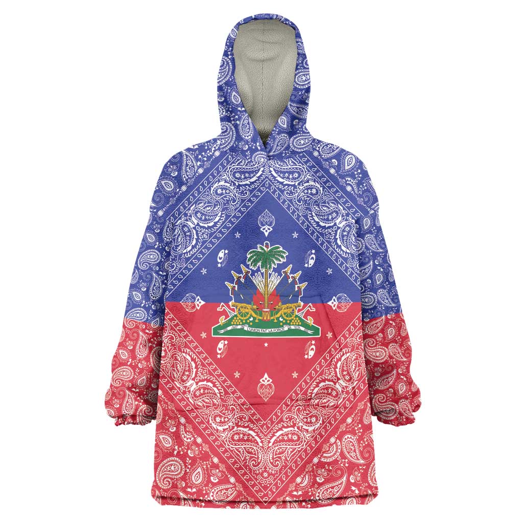 Haiti Paisley Wearable Blanket Hoodie Haitian Flag Bandana Style - Wonder Print Shop