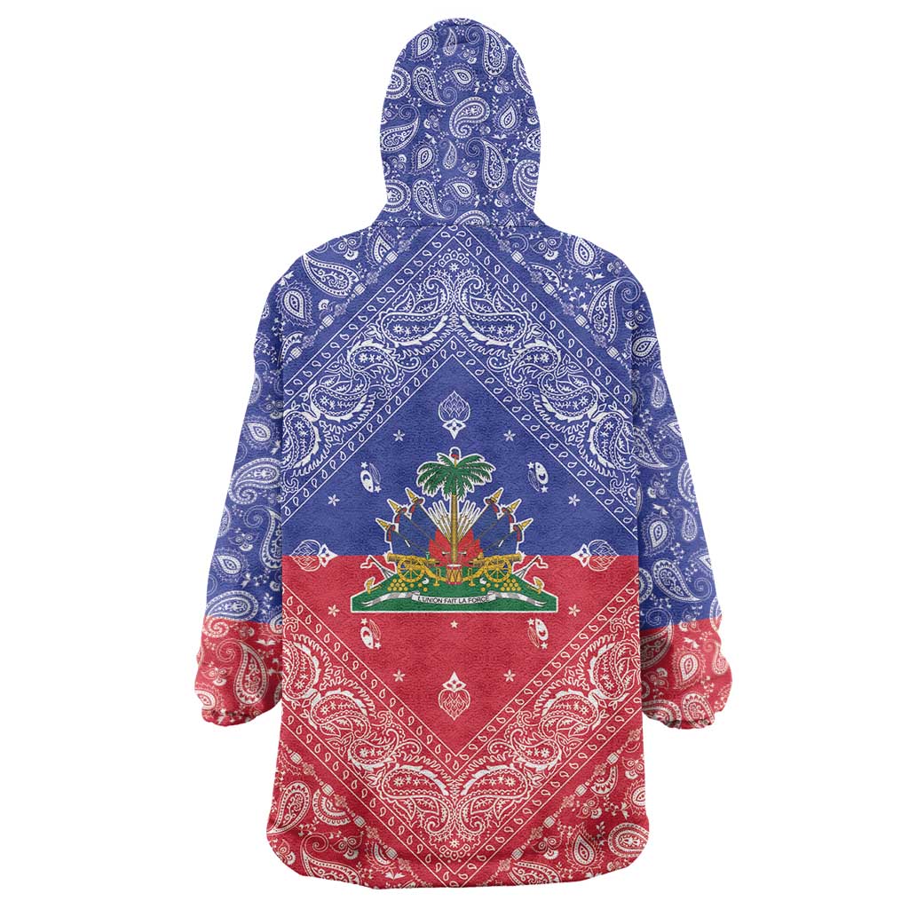 Haiti Paisley Wearable Blanket Hoodie Haitian Flag Bandana Style - Wonder Print Shop