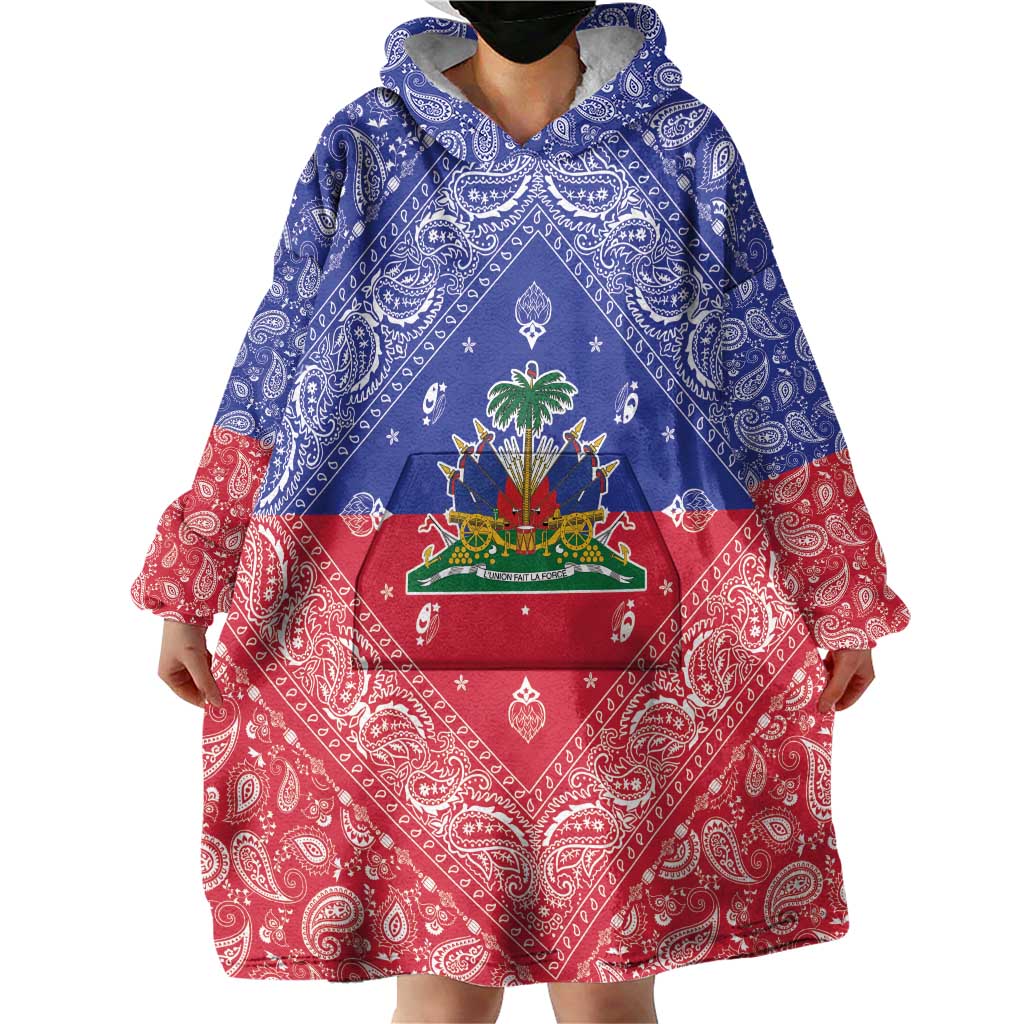 Haiti Paisley Wearable Blanket Hoodie Haitian Flag Bandana Style - Wonder Print Shop