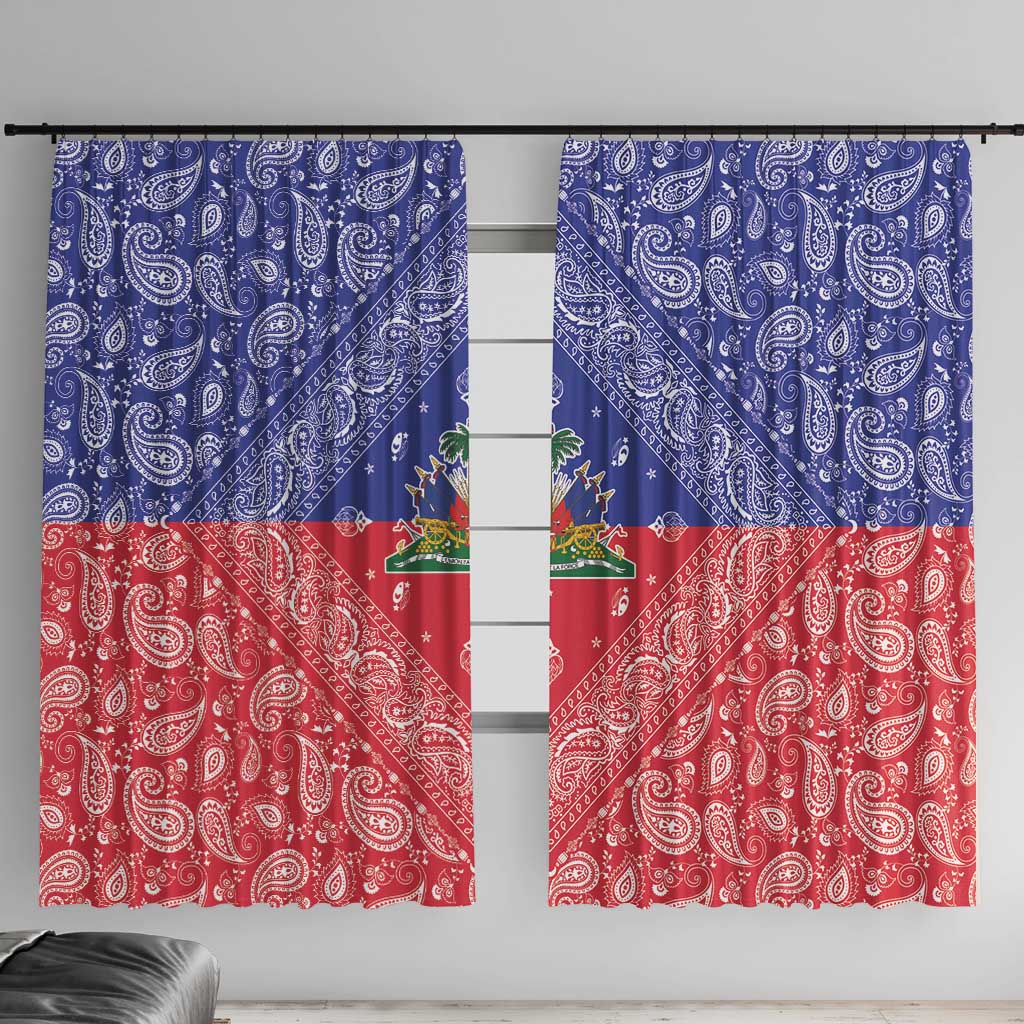 Haiti Paisley Window Curtain Haitian Flag Bandana Style - Wonder Print Shop