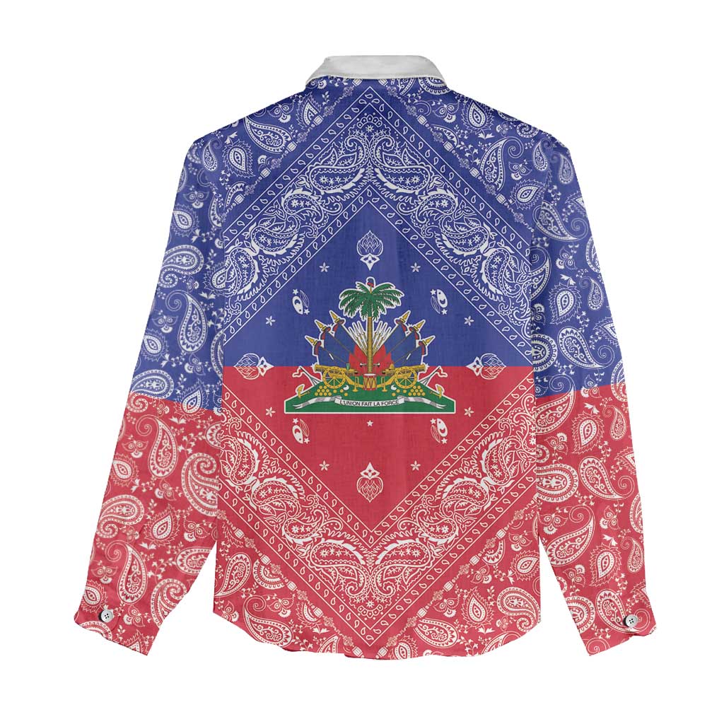 Haiti Paisley Women Casual Shirt Haitian Flag Bandana Style - Wonder Print Shop
