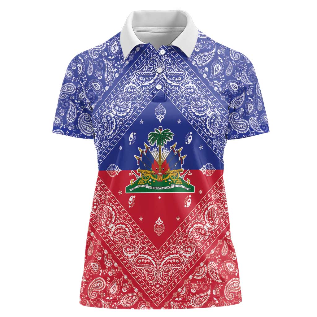Haiti Paisley Women Polo Shirt Haitian Flag Bandana Style - Wonder Print Shop