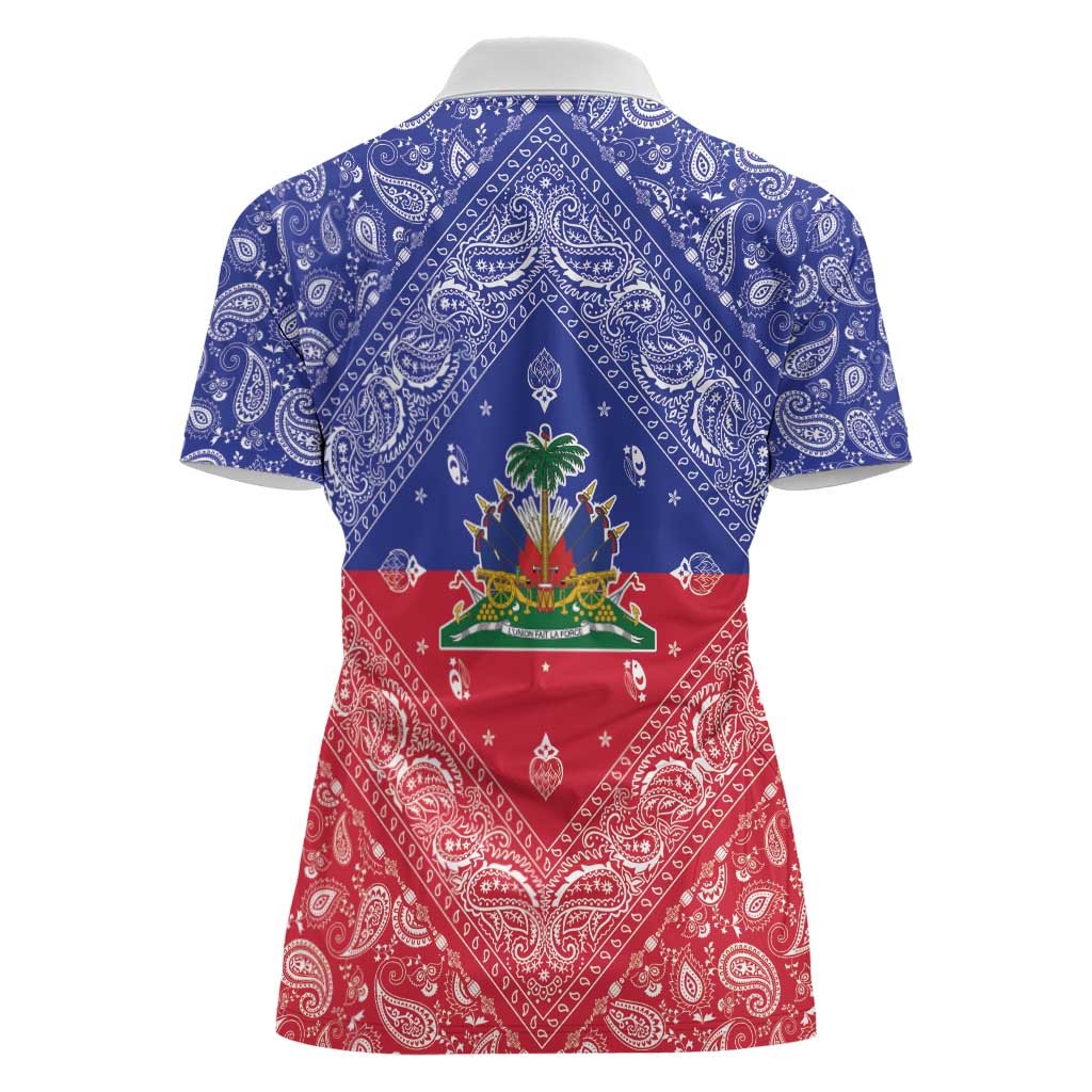 Haiti Paisley Women Polo Shirt Haitian Flag Bandana Style - Wonder Print Shop