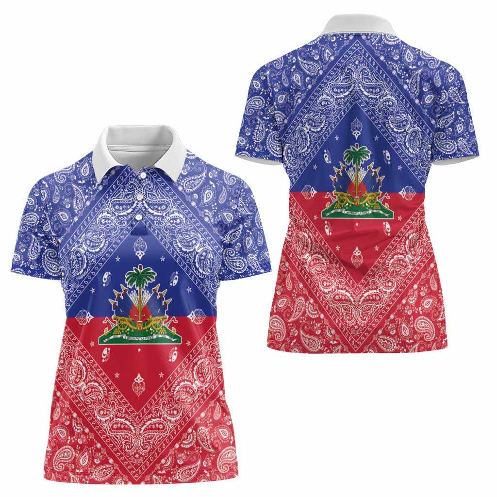 Haiti Paisley Women Polo Shirt Haitian Flag Bandana Style - Wonder Print Shop