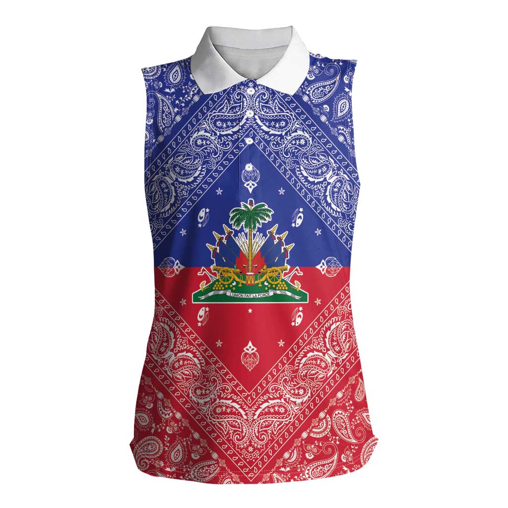 Haiti Paisley Women Sleeveless Polo Shirt Haitian Flag Bandana Style - Wonder Print Shop