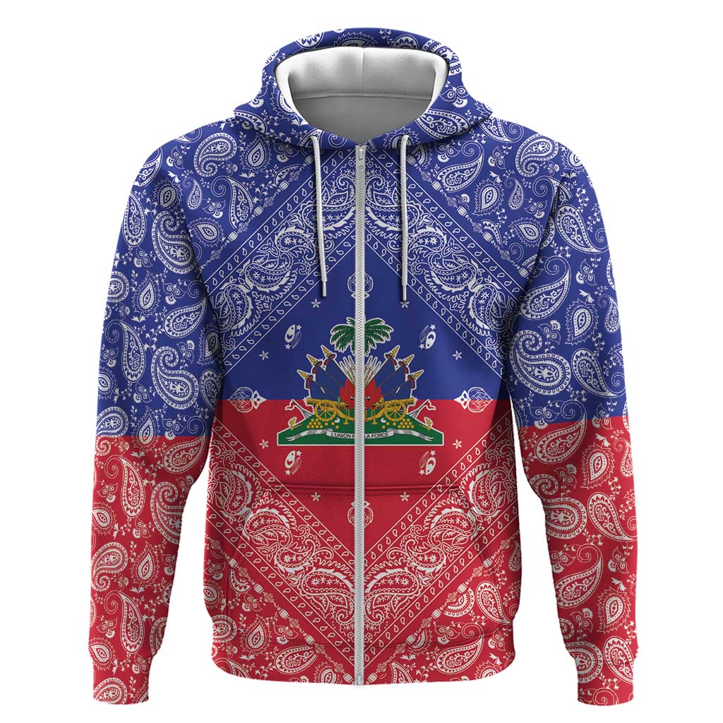 Haiti Paisley Zip Hoodie Haitian Flag Bandana Style - Wonder Print Shop
