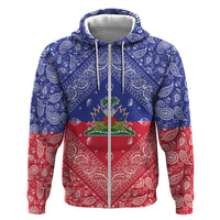 Haiti Paisley Zip Hoodie Haitian Flag Bandana Style - Wonder Print Shop