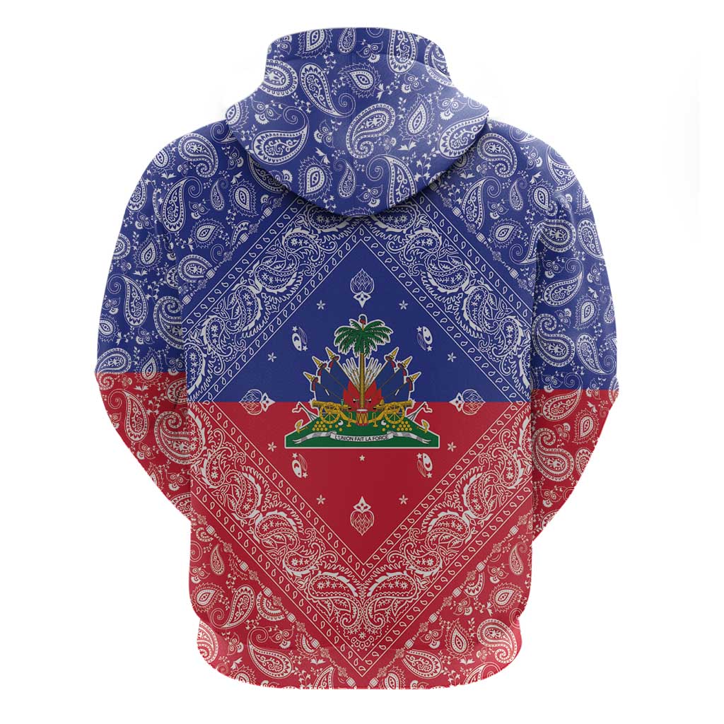 Haiti Paisley Zip Hoodie Haitian Flag Bandana Style - Wonder Print Shop