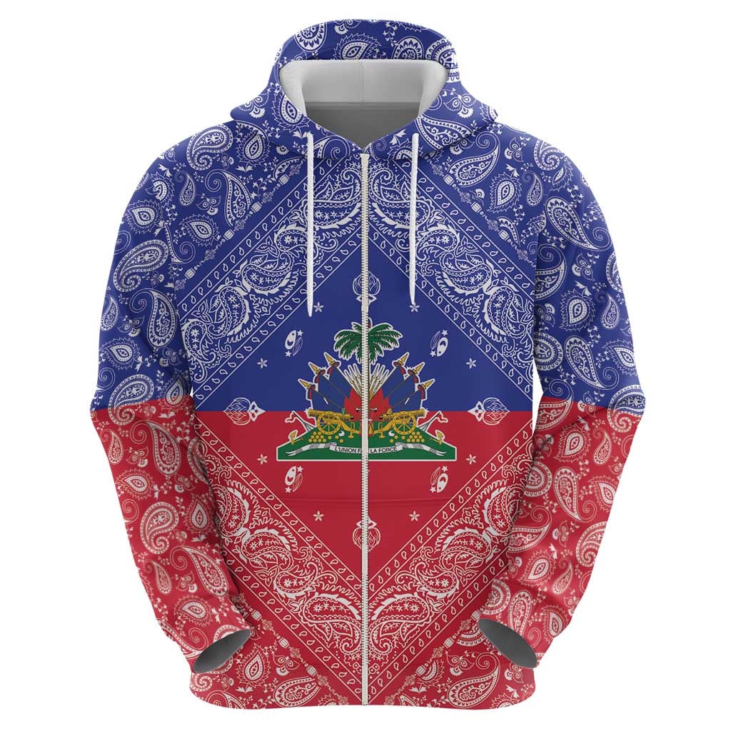 Haiti Paisley Zip Hoodie Haitian Flag Bandana Style - Wonder Print Shop