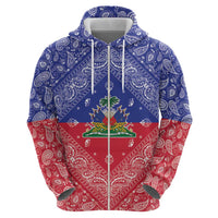 Haiti Paisley Zip Hoodie Haitian Flag Bandana Style - Wonder Print Shop