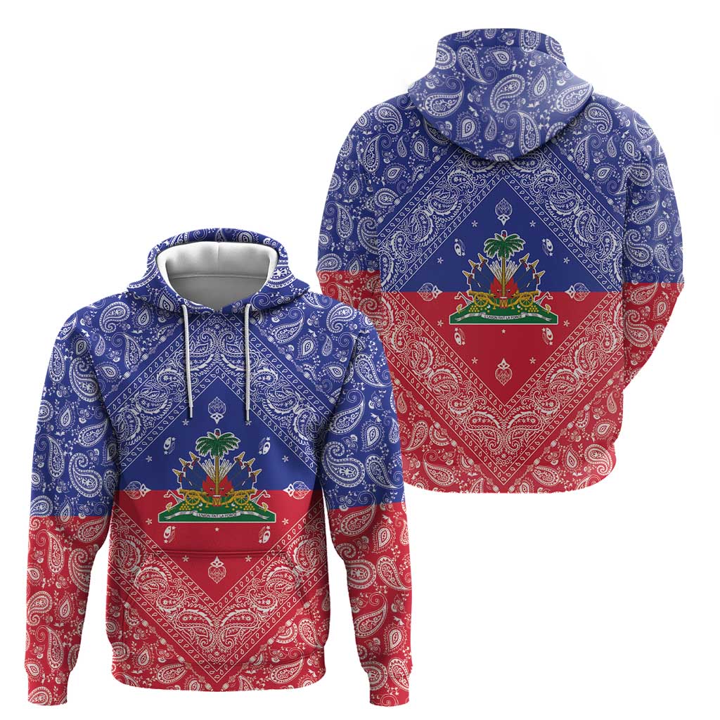 Haiti Paisley Zip Hoodie Haitian Flag Bandana Style - Wonder Print Shop