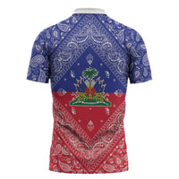 Haiti Paisley Zipper Polo Shirt Haitian Flag Bandana Style - Wonder Print Shop