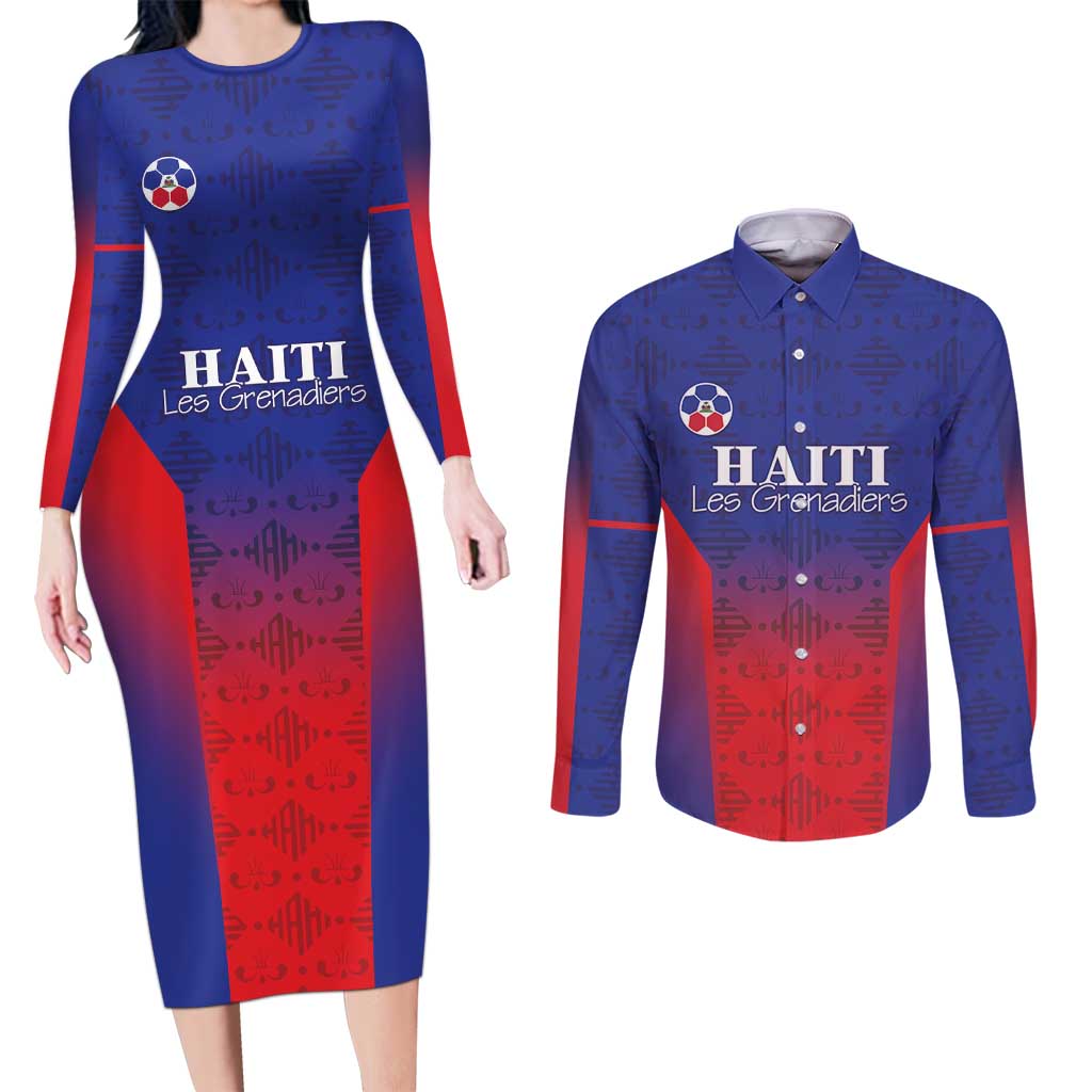 Custom Haiti Football Couples Matching Long Sleeve Bodycon Dress and Long Sleeve Button Shirt Sporty Style - Wonder Print Shop