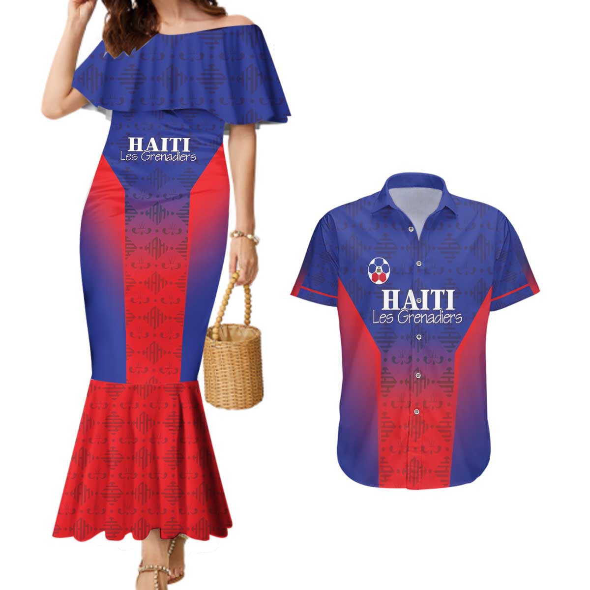 Custom Haiti Football Couples Matching Mermaid Dress and Hawaiian Shirt Sporty Style - Wonder Print Shop