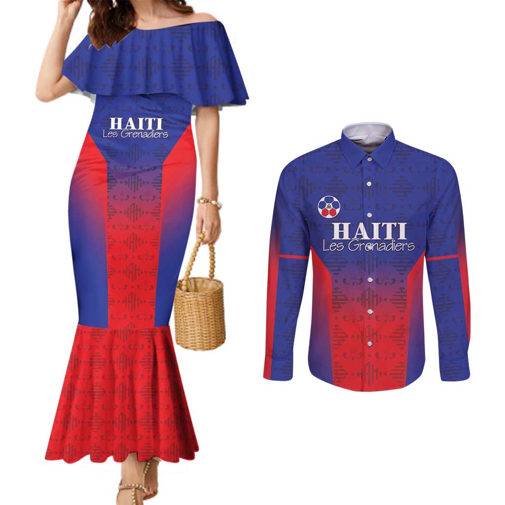Custom Haiti Football Couples Matching Mermaid Dress and Long Sleeve Button Shirt Sporty Style - Wonder Print Shop