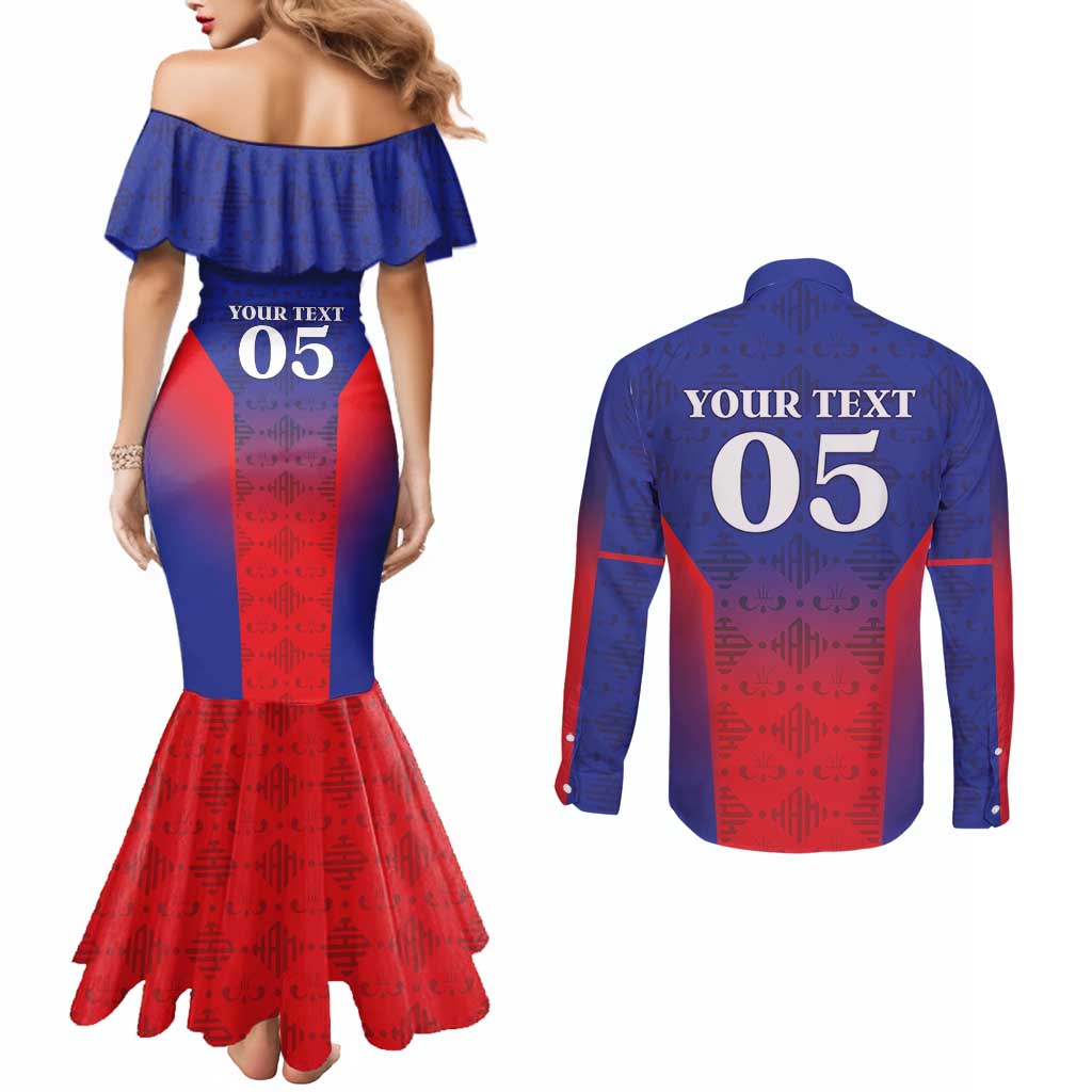 Custom Haiti Football Couples Matching Mermaid Dress and Long Sleeve Button Shirt Sporty Style - Wonder Print Shop