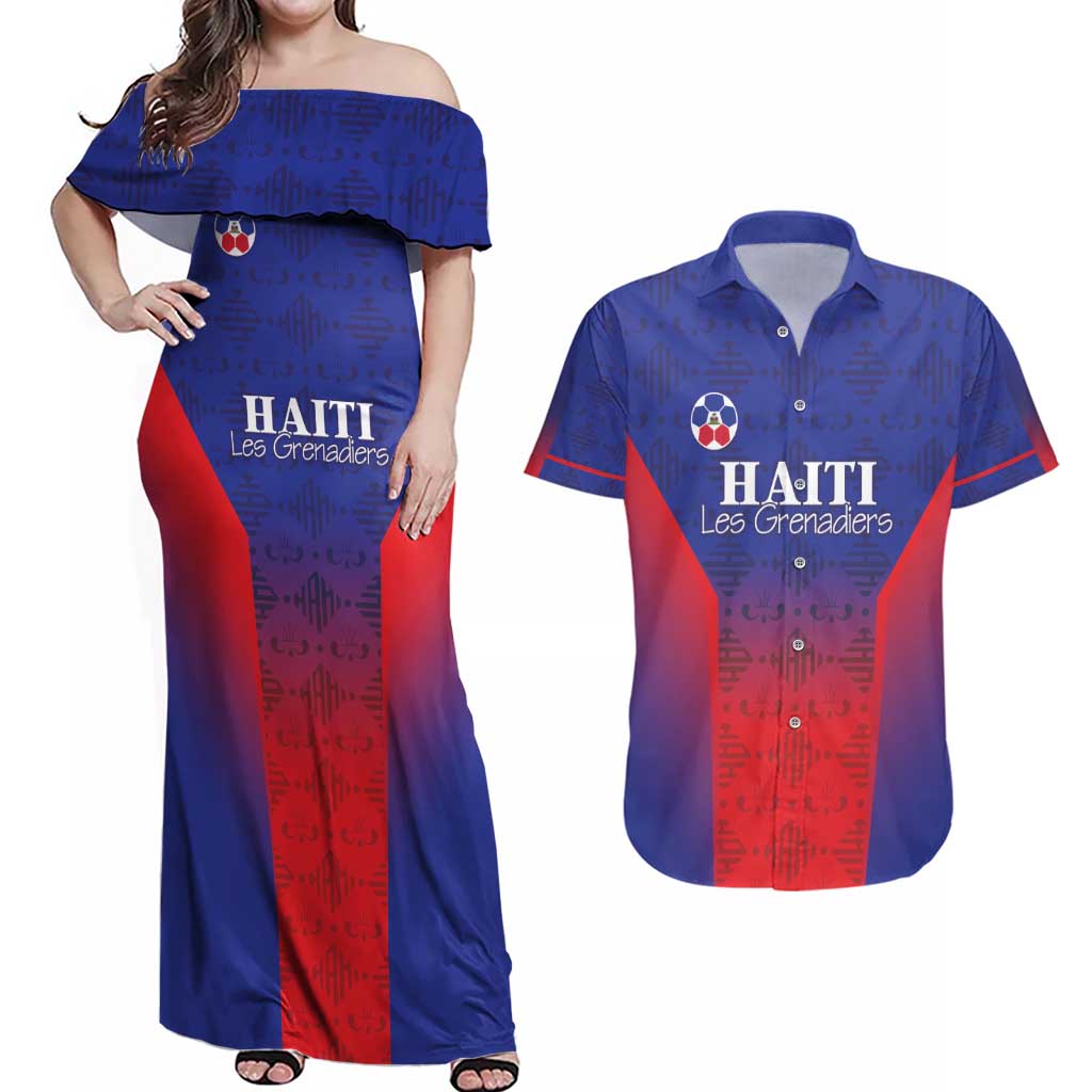 Custom Haiti Football Couples Matching Off Shoulder Maxi Dress and Hawaiian Shirt Sporty Style - Wonder Print Shop