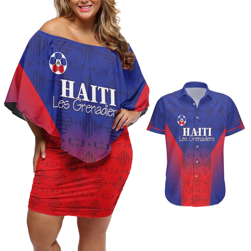 Custom Haiti Football Couples Matching Off Shoulder Short Dress and Hawaiian Shirt Sporty Style - Wonder Print Shop