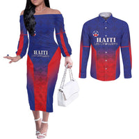 Custom Haiti Football Couples Matching Off The Shoulder Long Sleeve Dress and Long Sleeve Button Shirt Sporty Style - Wonder Print Shop