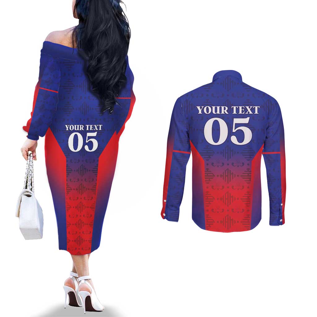 Custom Haiti Football Couples Matching Off The Shoulder Long Sleeve Dress and Long Sleeve Button Shirt Sporty Style - Wonder Print Shop