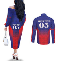 Custom Haiti Football Couples Matching Off The Shoulder Long Sleeve Dress and Long Sleeve Button Shirt Sporty Style - Wonder Print Shop