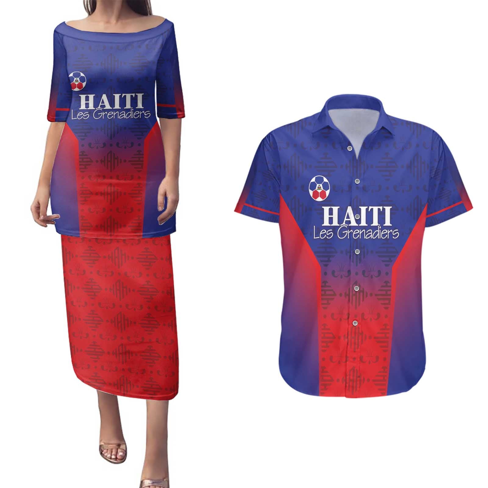 Custom Haiti Football Couples Matching Puletasi and Hawaiian Shirt Sporty Style - Wonder Print Shop