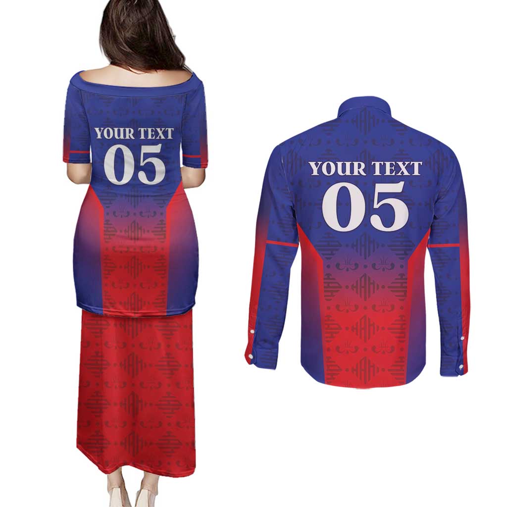 Custom Haiti Football Couples Matching Puletasi and Long Sleeve Button Shirt Sporty Style - Wonder Print Shop