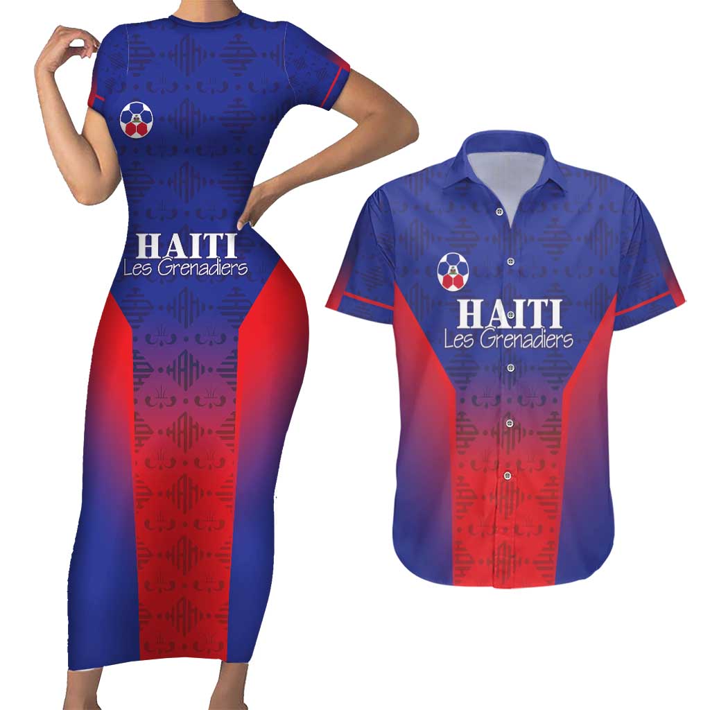 Custom Haiti Football Couples Matching Short Sleeve Bodycon Dress and Hawaiian Shirt Sporty Style - Wonder Print Shop