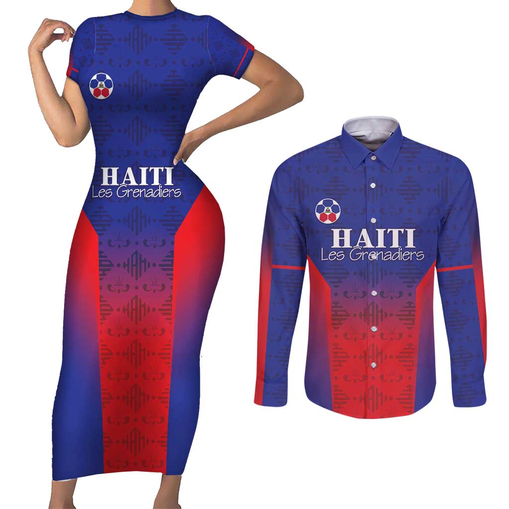 Custom Haiti Football Couples Matching Short Sleeve Bodycon Dress and Long Sleeve Button Shirt Sporty Style - Wonder Print Shop
