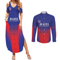 Custom Haiti Football Couples Matching Summer Maxi Dress and Long Sleeve Button Shirt Sporty Style - Wonder Print Shop