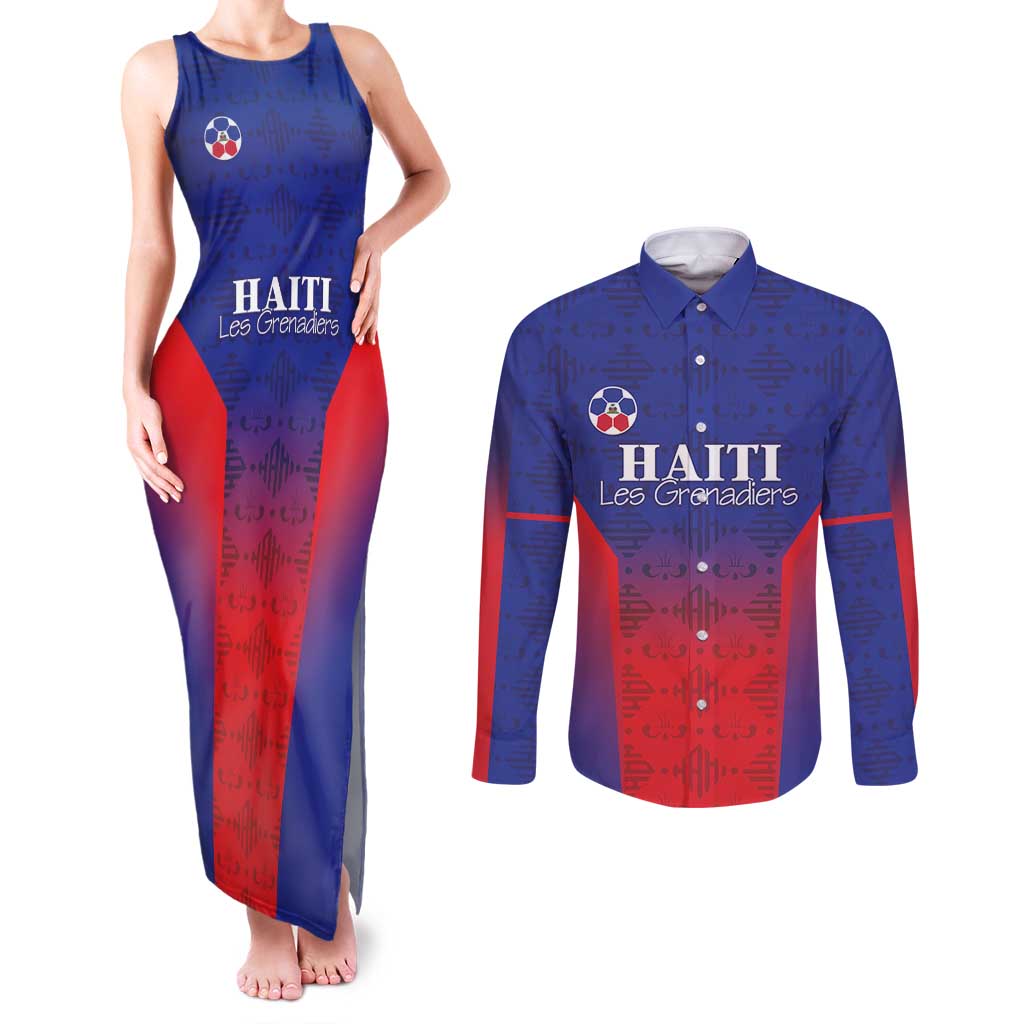 Custom Haiti Football Couples Matching Tank Maxi Dress and Long Sleeve Button Shirt Sporty Style - Wonder Print Shop