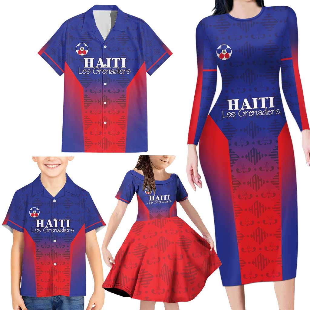 Custom Haiti Football Family Matching Long Sleeve Bodycon Dress and Hawaiian Shirt Sporty Style - Wonder Print Shop