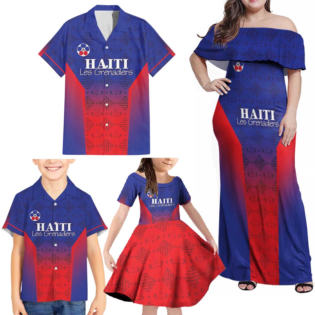 Custom Haiti Football Family Matching Off Shoulder Maxi Dress and Hawaiian Shirt Sporty Style - Wonder Print Shop