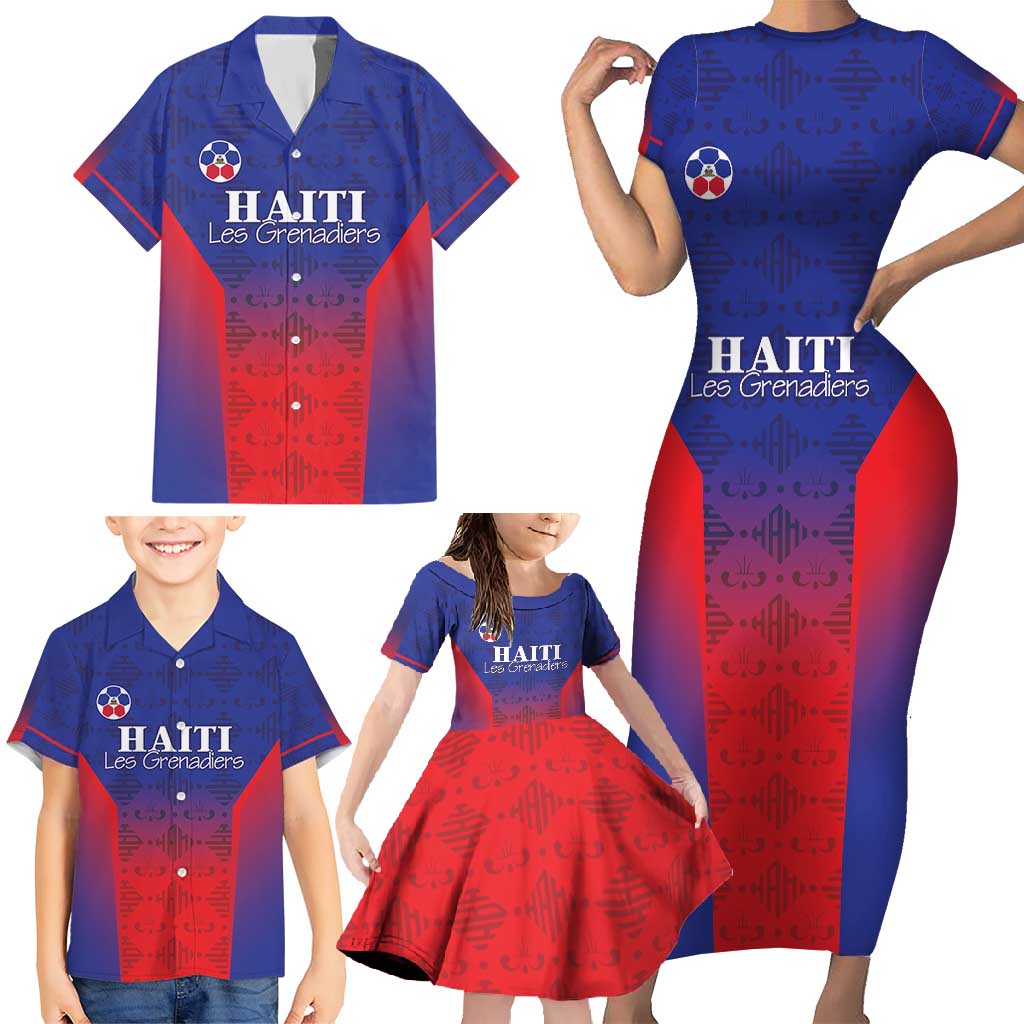 Custom Haiti Football Family Matching Short Sleeve Bodycon Dress and Hawaiian Shirt Sporty Style - Wonder Print Shop