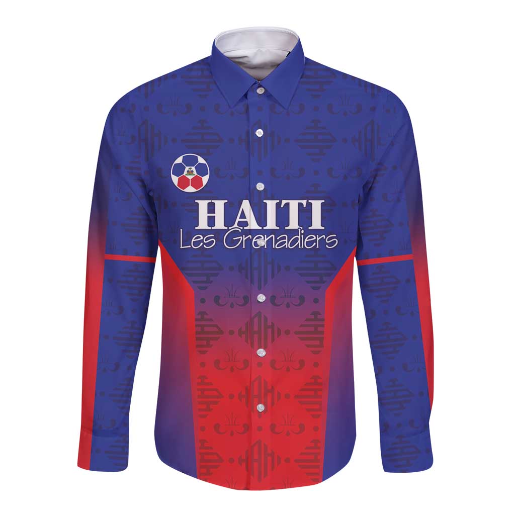 Custom Haiti Football Long Sleeve Button Shirt Sporty Style - Wonder Print Shop