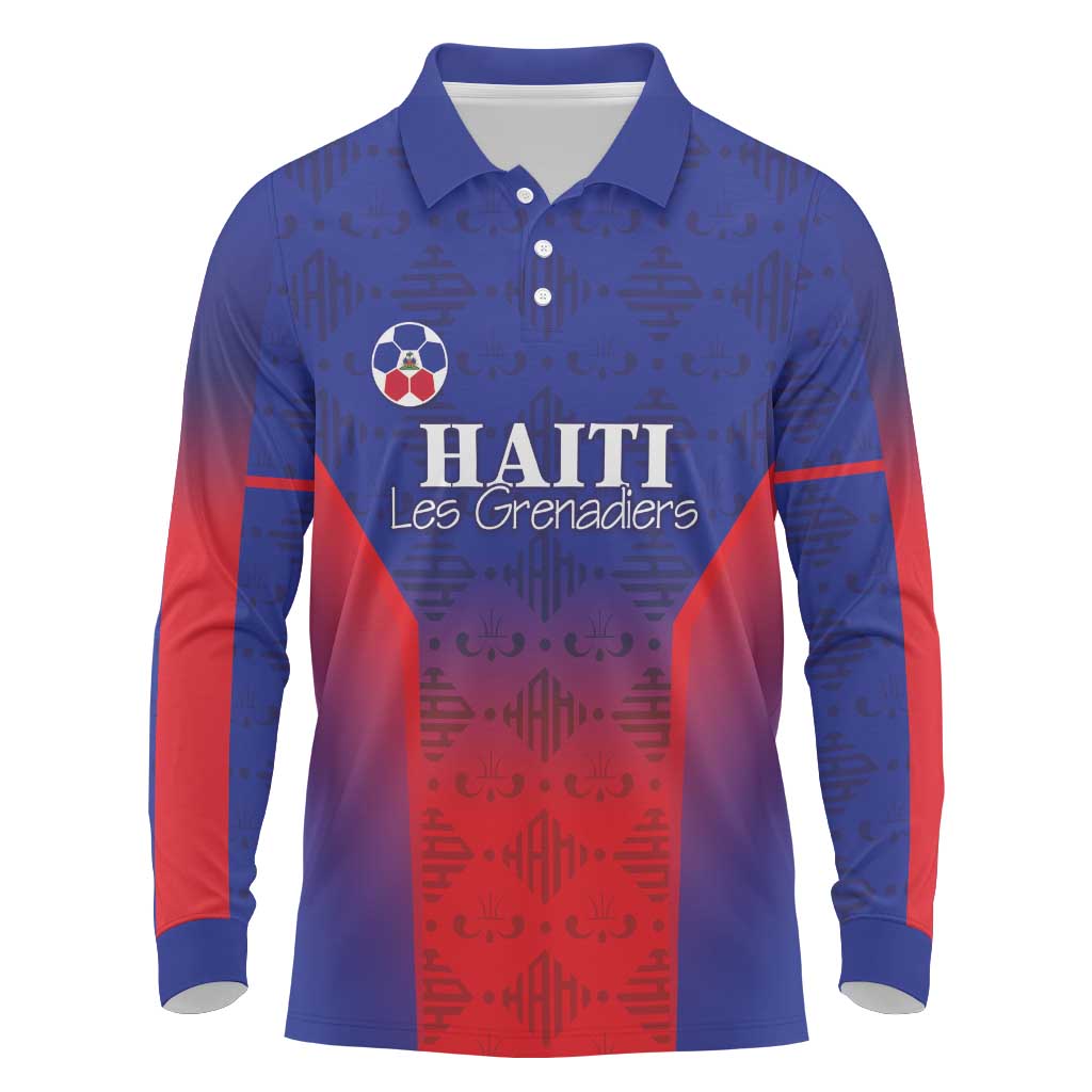 Custom Haiti Football Long Sleeve Polo Shirt Sporty Style - Wonder Print Shop