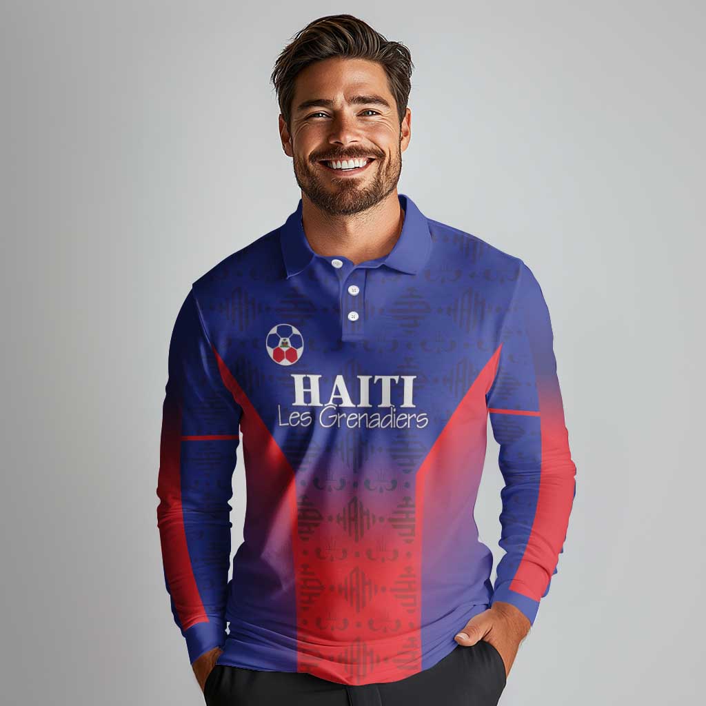 Custom Haiti Football Long Sleeve Polo Shirt Sporty Style - Wonder Print Shop