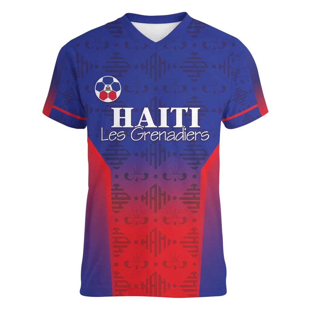Custom Haiti Football Women V-Neck T-Shirt Sporty Style - Wonder Print Shop
