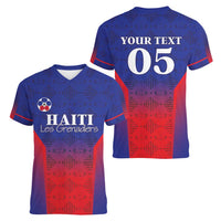 Custom Haiti Football Women V-Neck T-Shirt Sporty Style - Wonder Print Shop