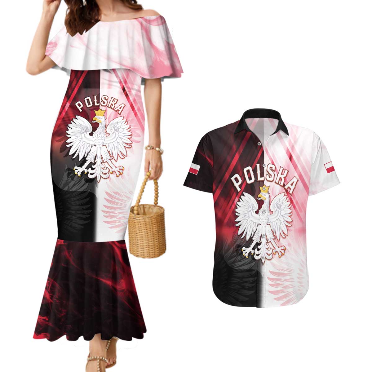 Personalized Poland Crowned Eagle Couples Matching Mermaid Dress and Hawaiian Shirt Special Style - Wonder Print Shop