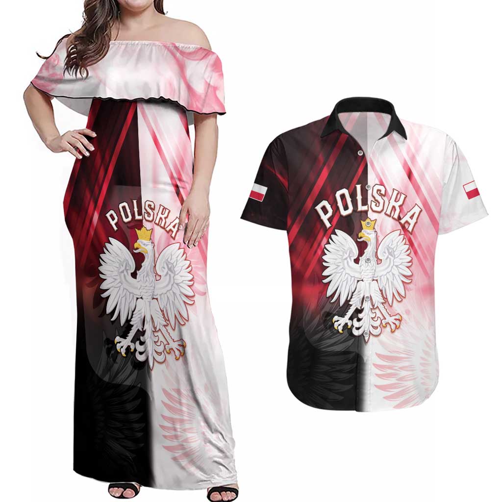 Personalized Poland Crowned Eagle Couples Matching Off Shoulder Maxi Dress and Hawaiian Shirt Special Style - Wonder Print Shop