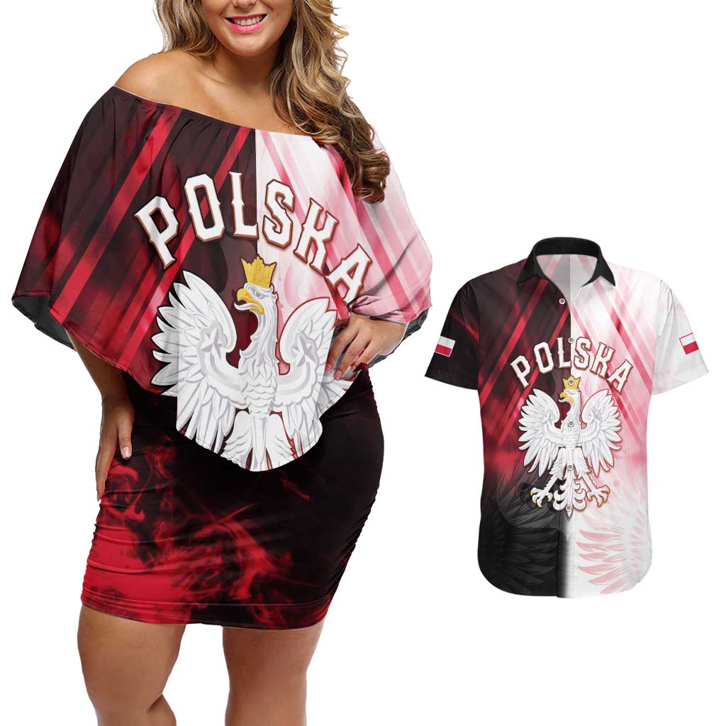 Personalized Poland Crowned Eagle Couples Matching Off Shoulder Short Dress and Hawaiian Shirt Special Style - Wonder Print Shop