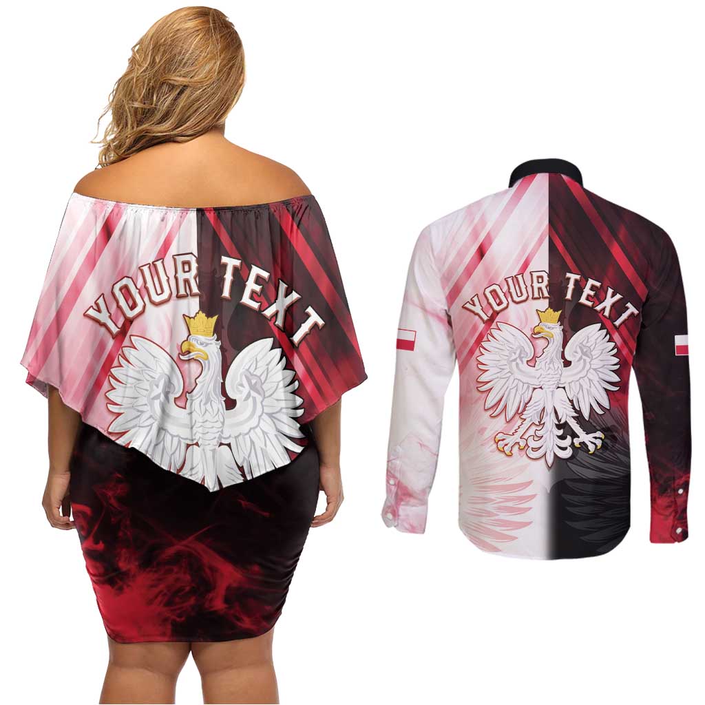 Personalized Poland Crowned Eagle Couples Matching Off Shoulder Short Dress and Long Sleeve Button Shirt Special Style - Wonder Print Shop
