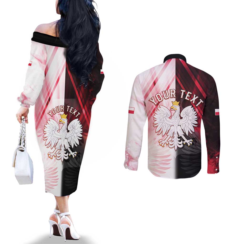 Personalized Poland Crowned Eagle Couples Matching Off The Shoulder Long Sleeve Dress and Long Sleeve Button Shirt Special Style - Wonder Print Shop