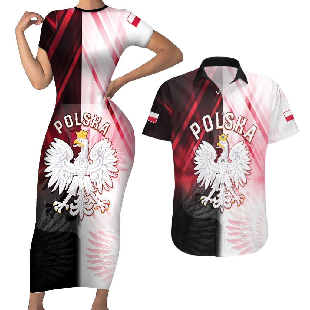 Personalized Poland Crowned Eagle Couples Matching Short Sleeve Bodycon Dress and Hawaiian Shirt Special Style - Wonder Print Shop