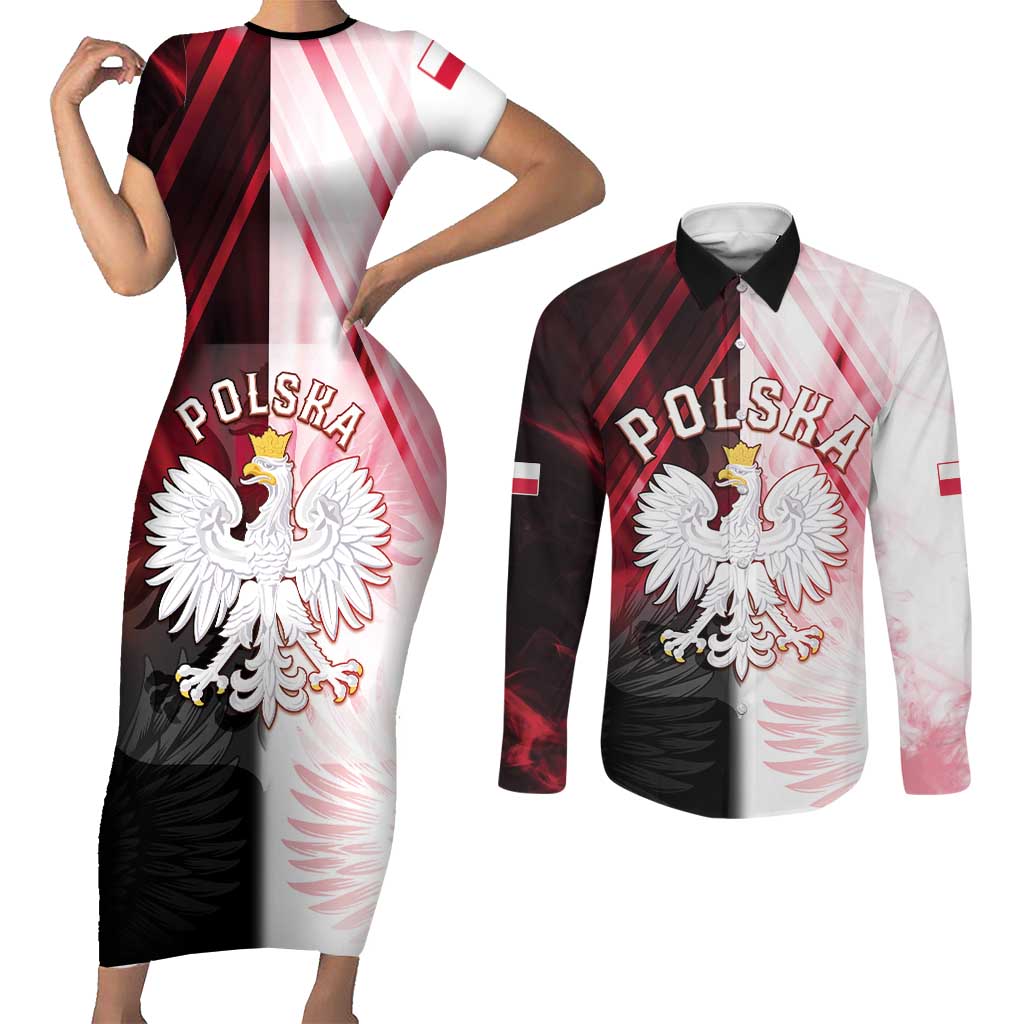 Personalized Poland Crowned Eagle Couples Matching Short Sleeve Bodycon Dress and Long Sleeve Button Shirt Special Style - Wonder Print Shop