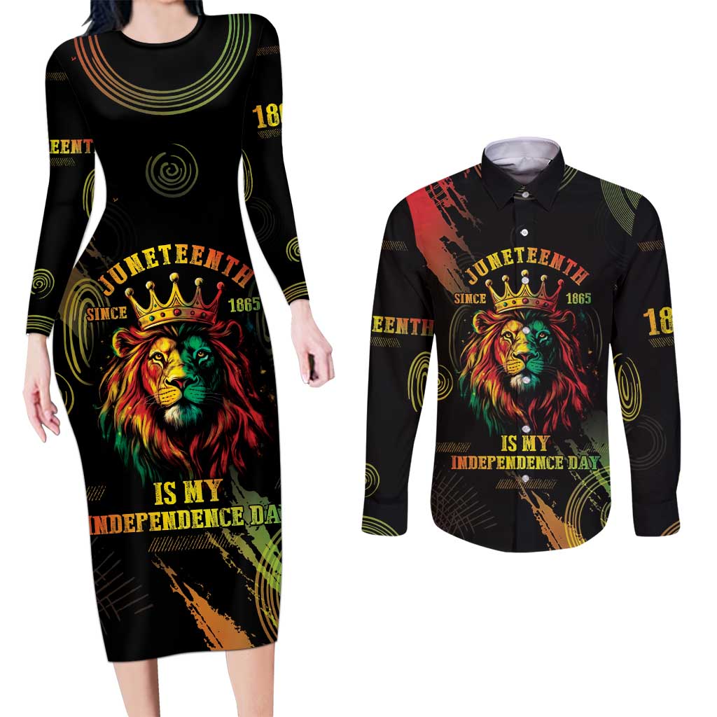Juneteenth Is My Independence Day Couples Matching Long Sleeve Bodycon Dress and Long Sleeve Button Shirt